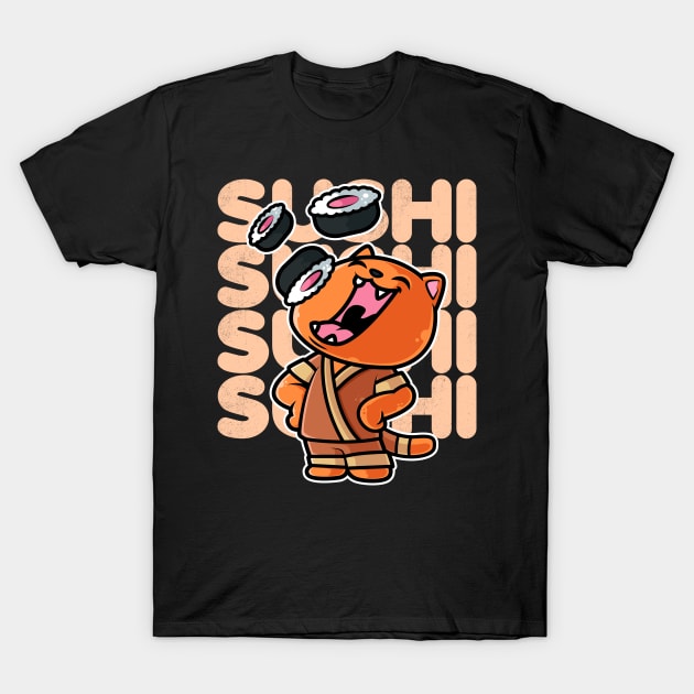 Cat Sushi Nigiri Kawaii Neko Anime Japanese print T-Shirt by theodoros20